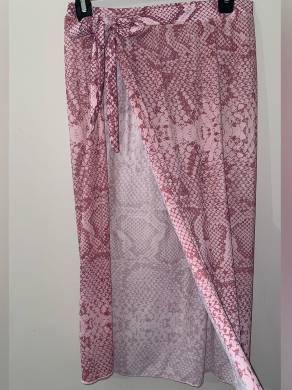 Pink Snakeskin Maxi Skirt Wrap Tie Front Animal Print swim cover up size 1XL